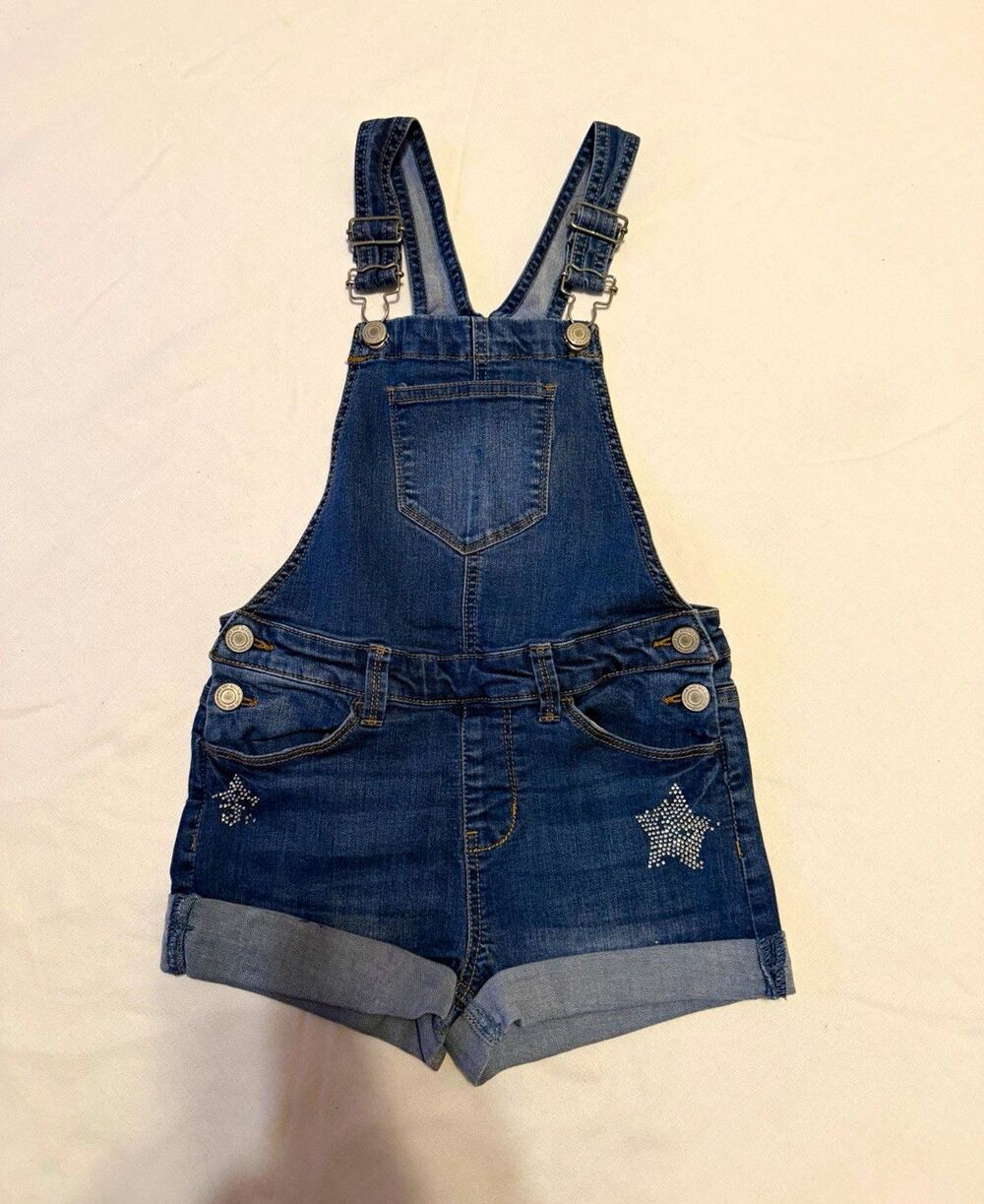 SO Girls Blue Denim Overall Shortalls Size 10 Adjustable Pockets Buckle
